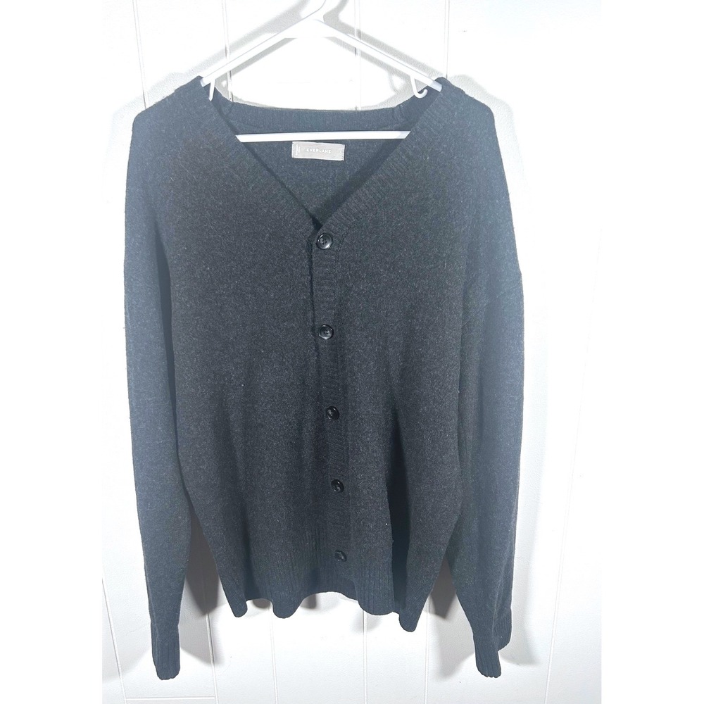 Everlane Charcoal Gray 100% Wool Oversized V-Neck Button Front Cardigan Large